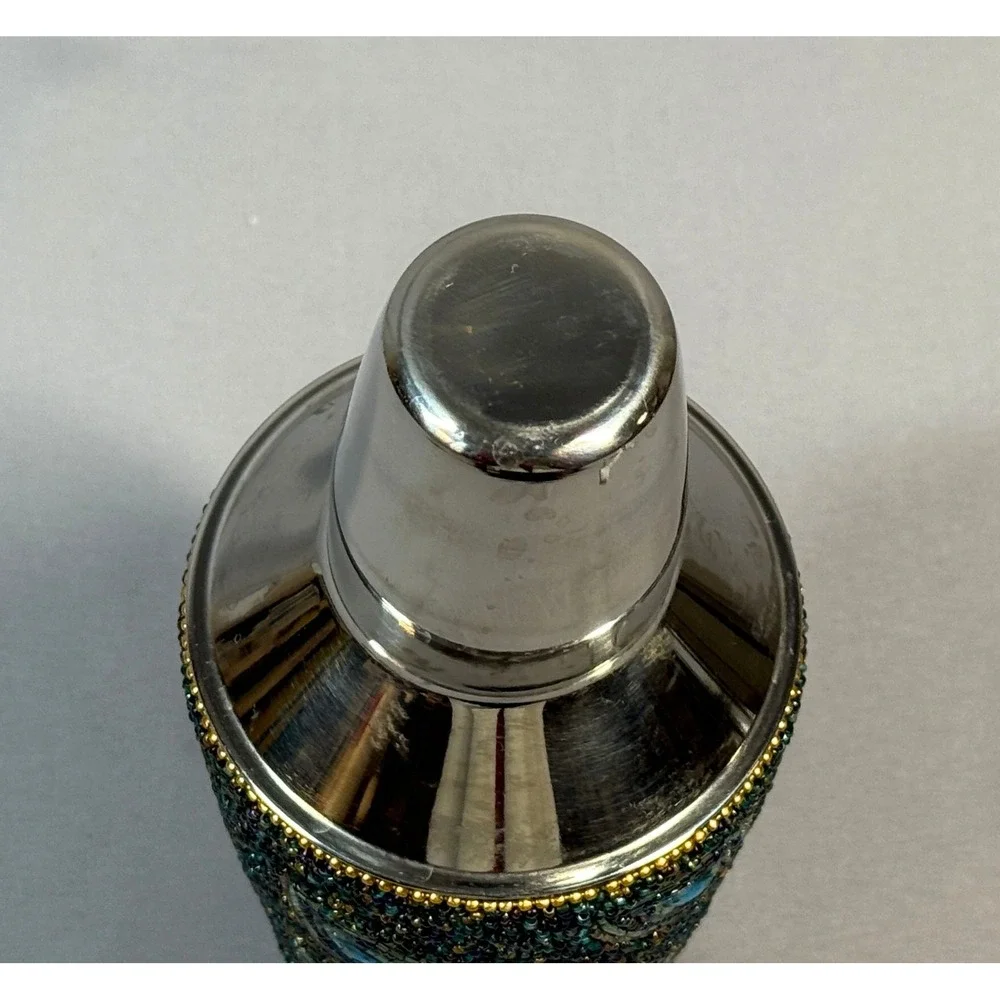 Pier 1 Beaded Cocktail Shaker Peacock Feather Barware Stainless Mixology Retired